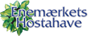 Logo for Enemærkets Hostahave, med en illustreret hosta og blå skrift